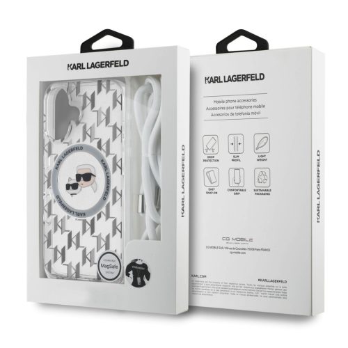 Karl Lagerfeld IML Monogram Crossbody K&CH Heads MagSafe tok, iPhone 16 Transparent