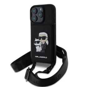   Karl Lagerfeld Saffiano Crossbody Popruh Karl And Choupette tok, iPhone 16 Pro Max - fekete -