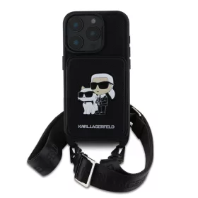   Karl Lagerfeld Saffiano Crossbody Popruh Karl And Choupette tok, iPhone 16 Pro Max - fekete -