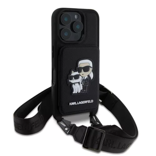 Karl Lagerfeld Saffiano Crossbody Popruh Karl And Choupette tok, iPhone 16 Pro Max - fekete -
