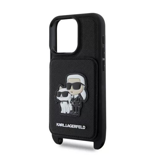 Karl Lagerfeld Saffiano Crossbody Popruh Karl And Choupette tok, iPhone 16 Pro Max - fekete -