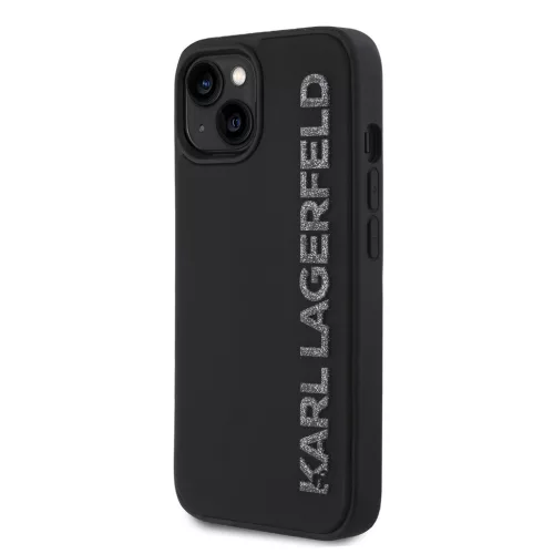 Karl Lagerfeld 3D Rubber Glitter Logo tok, iPhone 15 - fekete