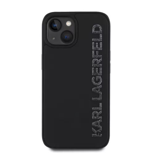 Karl Lagerfeld 3D Rubber Glitter Logo tok, iPhone 15 - fekete