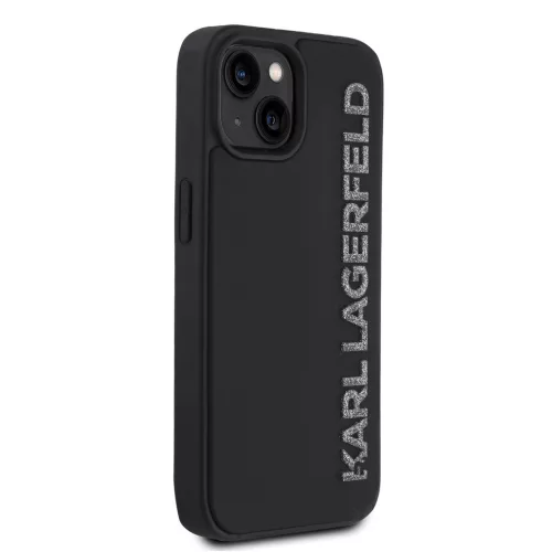Karl Lagerfeld 3D Rubber Glitter Logo tok, iPhone 15 - fekete