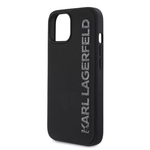 Karl Lagerfeld 3D Rubber Glitter Logo tok, iPhone 15 - fekete