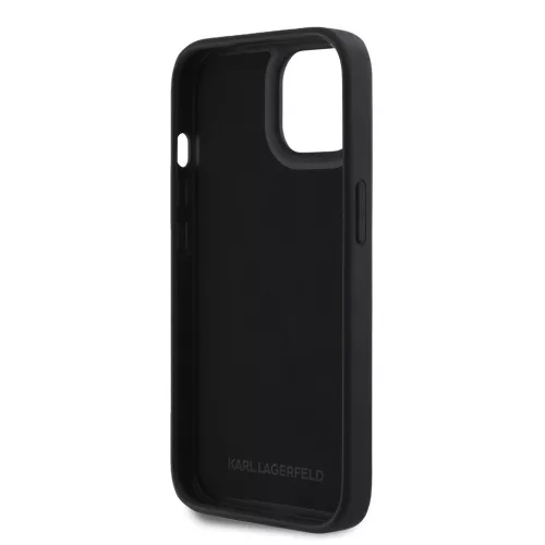 Karl Lagerfeld 3D Rubber Glitter Logo tok, iPhone 15 - fekete