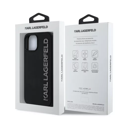 Karl Lagerfeld 3D Rubber Glitter Logo tok, iPhone 15 - fekete