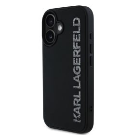   Karl Lagerfeld 3D Rubber Glitter Logo tok, iPhone 16 - fekete