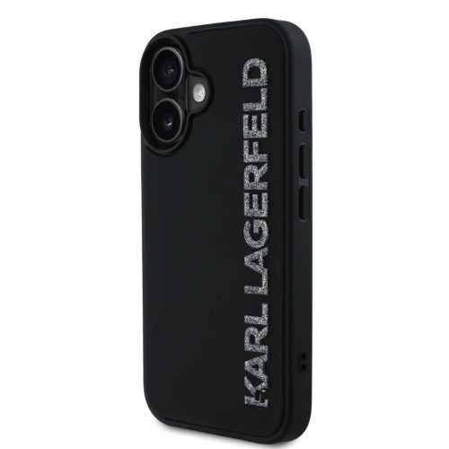 Karl Lagerfeld 3D Rubber Glitter Logo tok, iPhone 16 - fekete