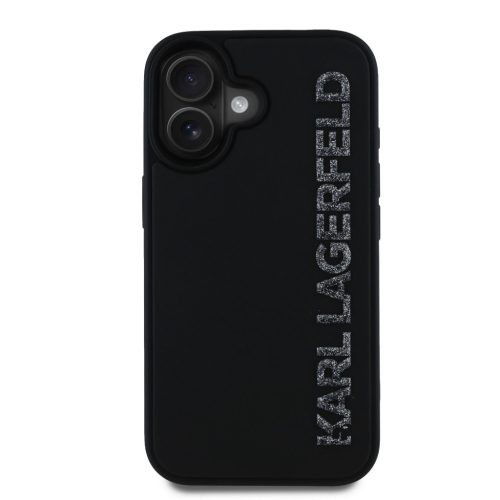 Karl Lagerfeld 3D Rubber Glitter Logo tok, iPhone 16 - fekete