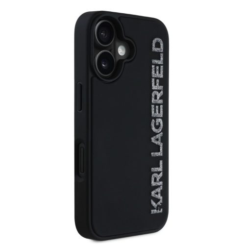 Karl Lagerfeld 3D Rubber Glitter Logo tok, iPhone 16 - fekete