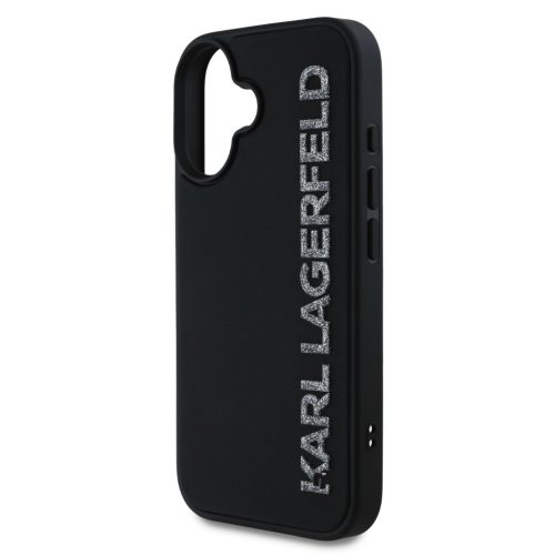 Karl Lagerfeld 3D Rubber Glitter Logo tok, iPhone 16 - fekete
