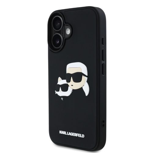 Karl Lagerfeld 3D Rubber Double Heads tok, iPhone 16 - fekete