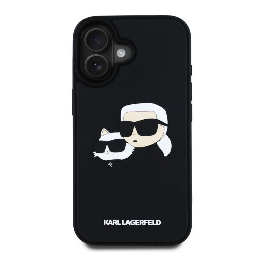 Karl Lagerfeld 3D Rubber Double Heads tok, iPhone 16 - fekete