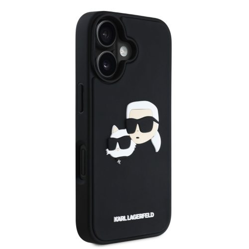 Karl Lagerfeld 3D Rubber Double Heads tok, iPhone 16 - fekete