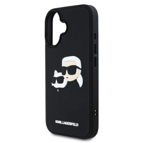 Karl Lagerfeld 3D Rubber Double Heads tok, iPhone 16 - fekete