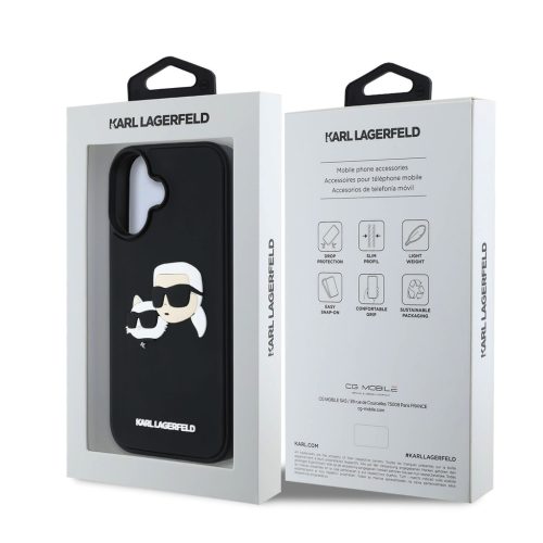 Karl Lagerfeld 3D Rubber Double Heads tok, iPhone 16 - fekete