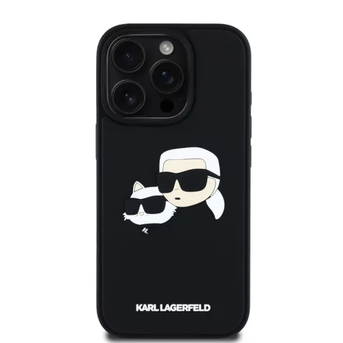 Karl Lagerfeld 3D Rubber Double Heads tok, iPhone 16 Pro - fekete