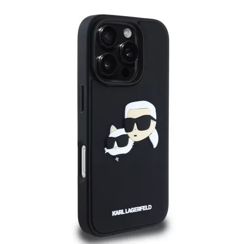 Karl Lagerfeld 3D Rubber Double Heads tok, iPhone 16 Pro - fekete