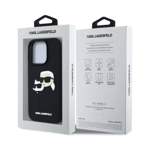 Karl Lagerfeld 3D Rubber Double Heads tok, iPhone 16 Pro - fekete