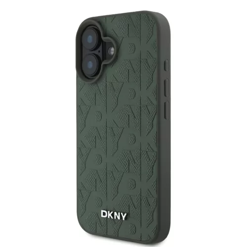 DKNY PU Leather Grid Pattern Magsafe tok, iPhone 16 - zöld