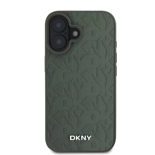 DKNY PU Leather Grid Pattern Magsafe tok, iPhone 16 - zöld