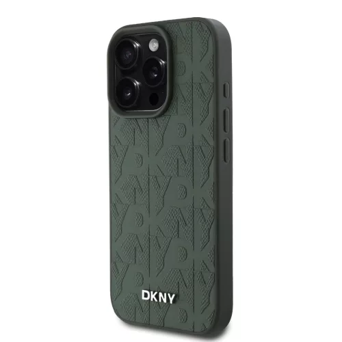 DKNY PU Leather Grid Pattern Magsafe tok, iPhone 16 Pro - zöld