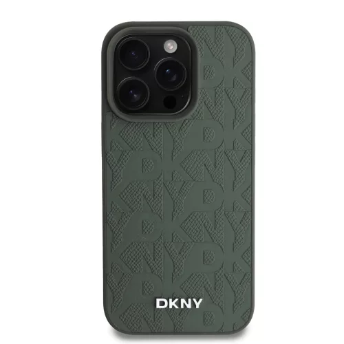 DKNY PU Leather Grid Pattern Magsafe tok, iPhone 16 Pro - zöld