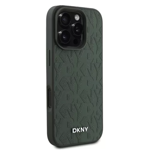 DKNY PU Leather Grid Pattern Magsafe tok, iPhone 16 Pro - zöld