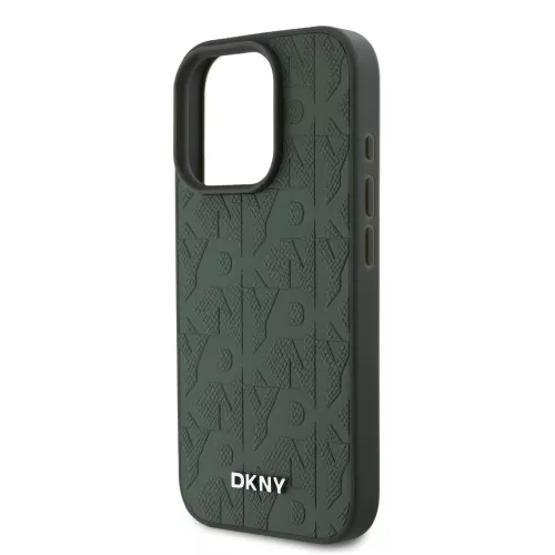 DKNY PU Leather Grid Pattern Magsafe tok, iPhone 16 Pro - zöld