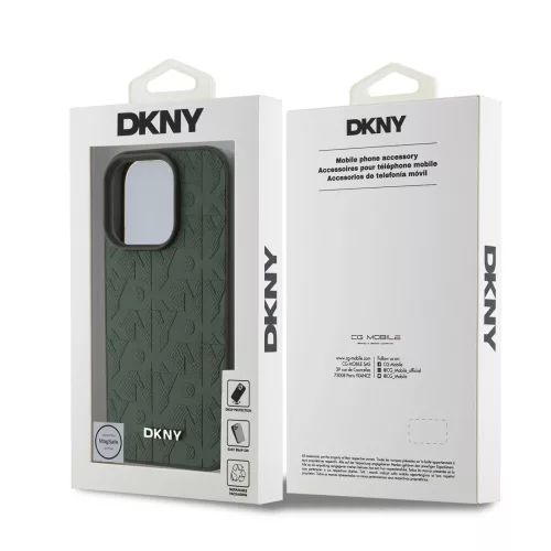 DKNY PU Leather Grid Pattern Magsafe tok, iPhone 16 Pro - zöld