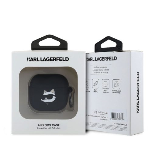 Karl Lagerfeld 3D Logo NFT Choupette Head Silicone tok, Airpods 4 - fekete