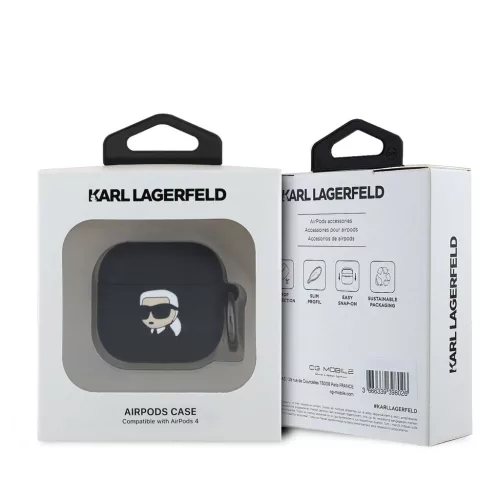 Karl Lagerfeld 3D Logo NFT Karl Head Silicone tok, Airpods 4 - fekete