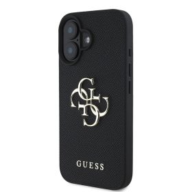 Guess PU Grained 4G Metal Logo tok, iPhone 16 - fekete