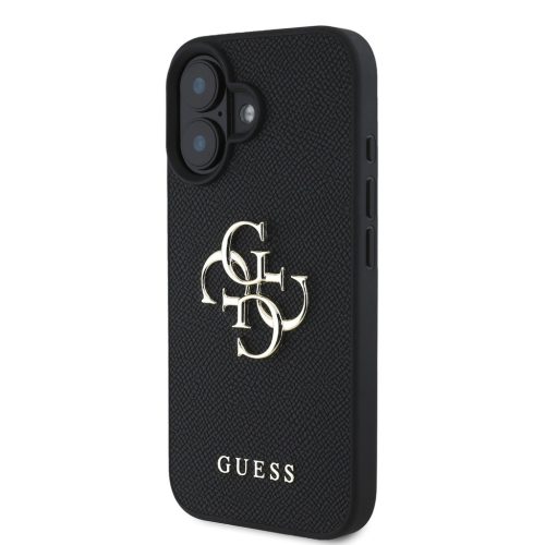 Guess PU Grained 4G Metal Logo tok, iPhone 16 - fekete