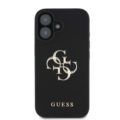 Guess PU Grained 4G Metal Logo tok, iPhone 16 - fekete