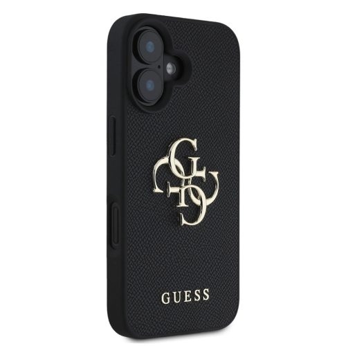 Guess PU Grained 4G Metal Logo tok, iPhone 16 - fekete