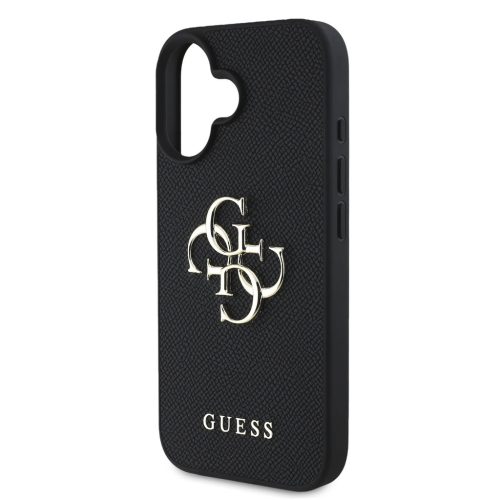 Guess PU Grained 4G Metal Logo tok, iPhone 16 - fekete