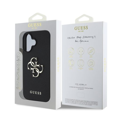 Guess PU Grained 4G Metal Logo tok, iPhone 16 - fekete