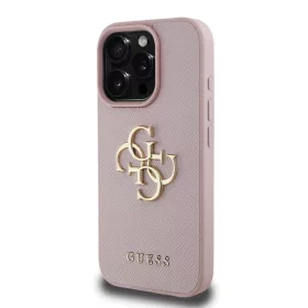   Guess PU Grained 4G Metal Logo tok, iPhone 15 Pro - rózsaszín