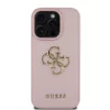 Guess PU Grained 4G Metal Logo tok, iPhone 15 Pro Max - rózsaszín