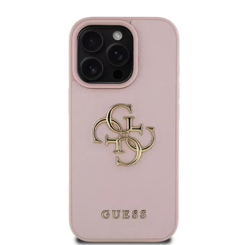 Guess PU Grained 4G Metal Logo tok, iPhone 15 Pro Max - rózsaszín