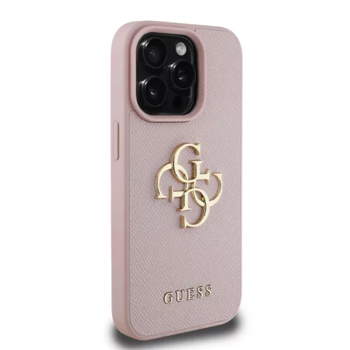 Guess PU Grained 4G Metal Logo tok, iPhone 15 Pro Max - rózsaszín