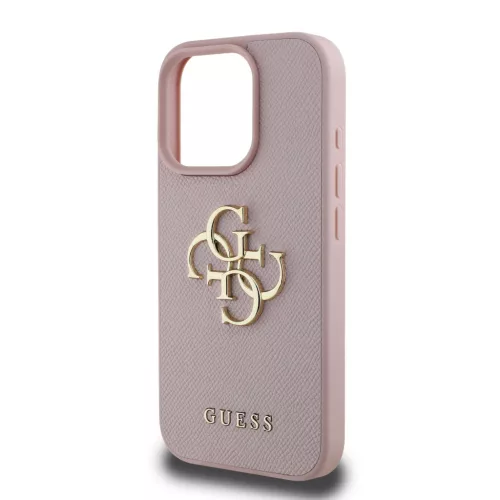 Guess PU Grained 4G Metal Logo tok, iPhone 15 Pro Max - rózsaszín