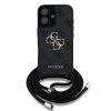 Guess PU 4G Metal Logo Crossbody Popruh tok, iPhone 16 - fekete