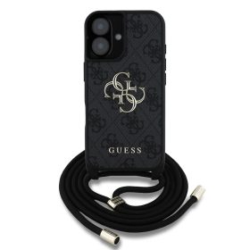   Guess PU 4G Metal Logo Crossbody Popruh tok, iPhone 16 - fekete