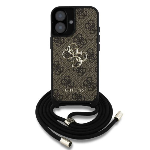 Guess PU 4G Metal Logo Crossbody Popruh tok, iPhone 16 - barna