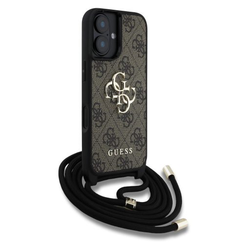 Guess PU 4G Metal Logo Crossbody Popruh tok, iPhone 16 - barna