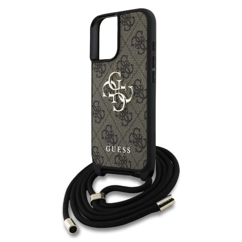 Guess PU 4G Metal Logo Crossbody Popruh tok, iPhone 16 - barna