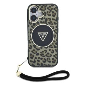   Guess IML Leopard Triangle Logo Strap MagSafe iPhone 16 tok – Barna
